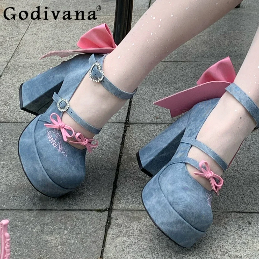 

Sweet Hottie Pink Chunky Heels Pumps Y2K Lolita Kawaii Platform Shoes Summer Heels Girls Single Shoe