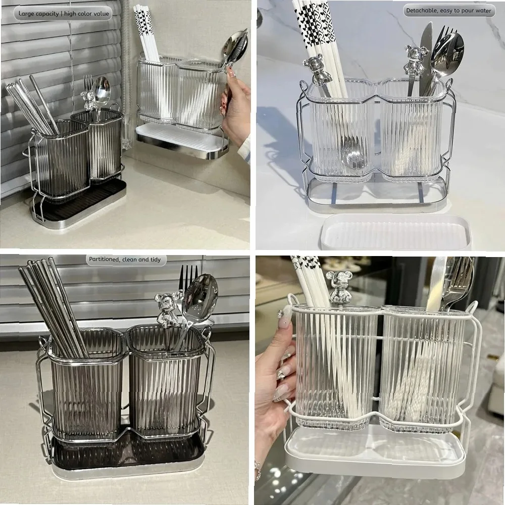 

Wall Mounted Kitchen Cutlery Organizer Light Luxury Chopstick Spoon Holder Stainless steel Utensil Drying Rack