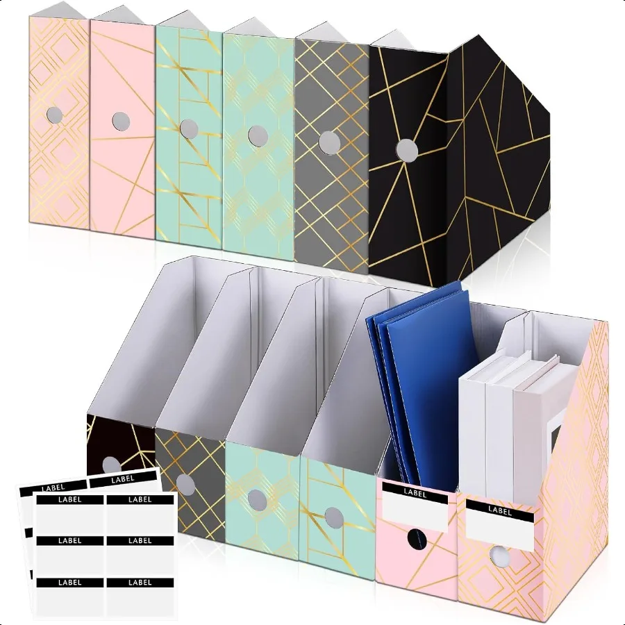 

PerKoop 6 Pcs Magazine File Holder Foldable Decorative Cardboard File Folders 6 Patterns Floral Colored Magazine Rack with Prin