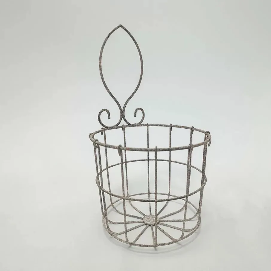 

Vintage Wire Basket with Handle, Distressed Metal, Decorative Storage Organizer, 29cm Height, Round and Square Styles