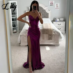 Lily Grape Chic Woman Evening Dress Gown Mermaid Sexy Pleat Ball Gown Stain Night Dresses Gown With Split Custom robes de soirée