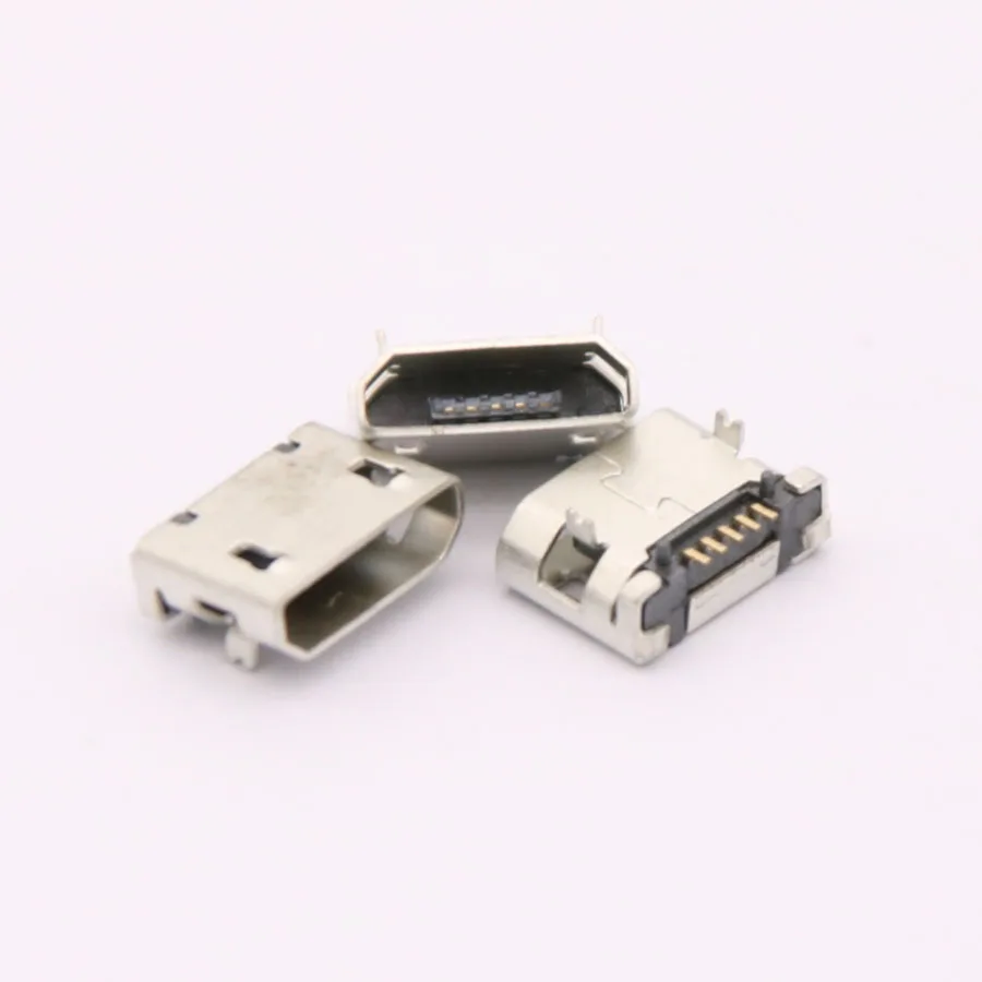 100pcs Micro USB 5pin 5.9mm DIP2 No Side B Type Flat mouth Without Curling Side Female Connector For Mobile Phone Mini USB