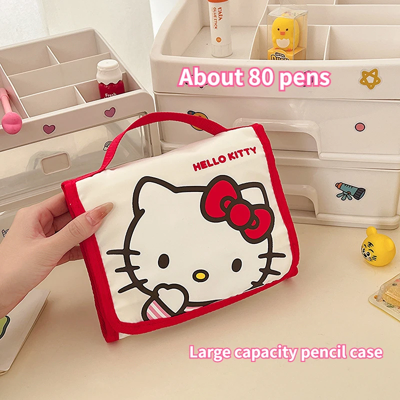 Sanrio  HelloKitty Large Capacity Folding Cartoon Makeup Bag Cute Travel  Kuromi Portable Cosmetics Brush Storage Bag Melody