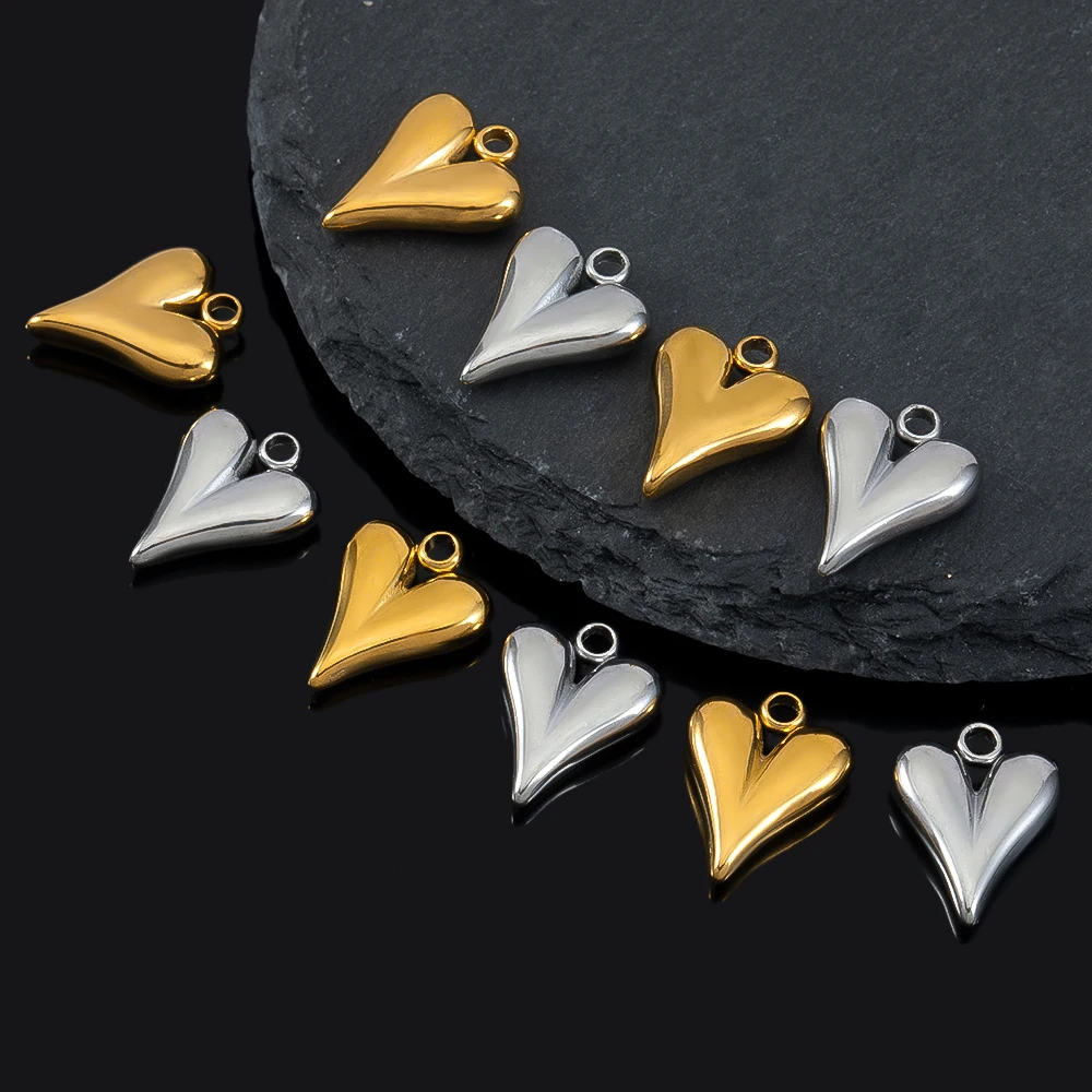 5pcs Stainless Steel Big Hole Heart Charms Pendants for DIY Jewelry Findings Women Necklace Bracelets Supplies Earrings Making