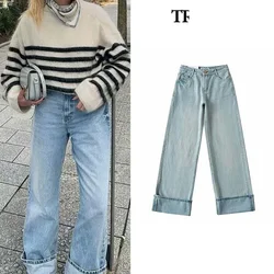 Street Jean Baggy Pants For Women Autumn Full Length Woman Trousers Newjeans Ladies Fashion Distressed Denim Pants