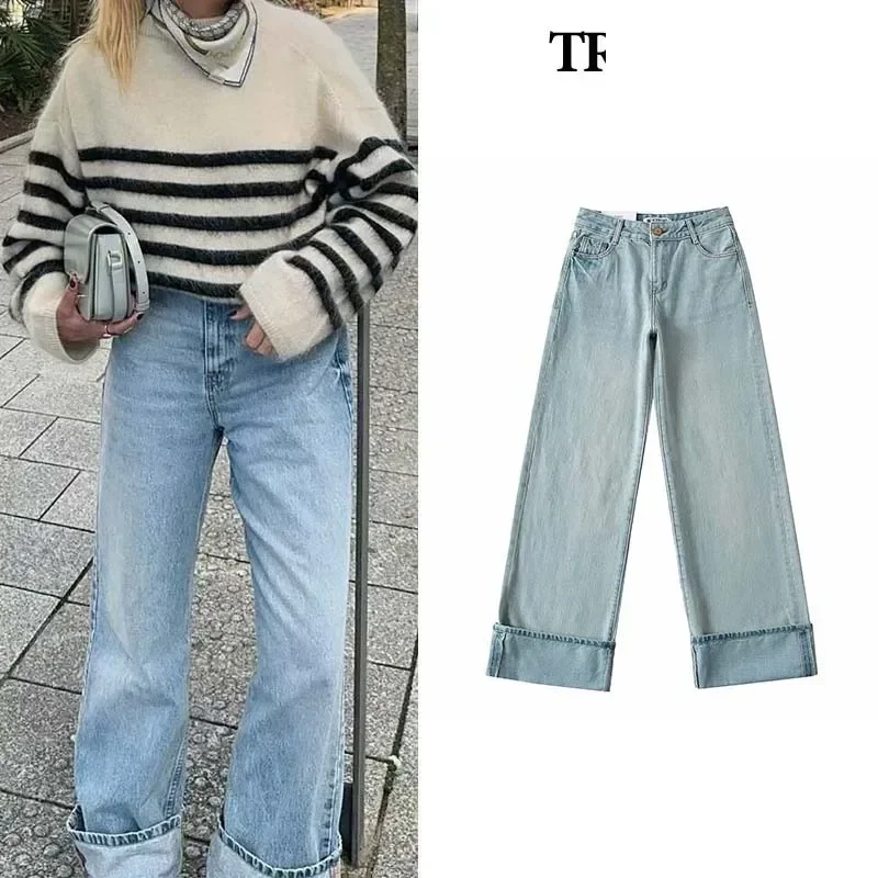 Sivatu Street Jean Baggy Pants for Women Autumn Full Length Woman Trousers Newjeans Ladies Fashion Distressed Denim Pants