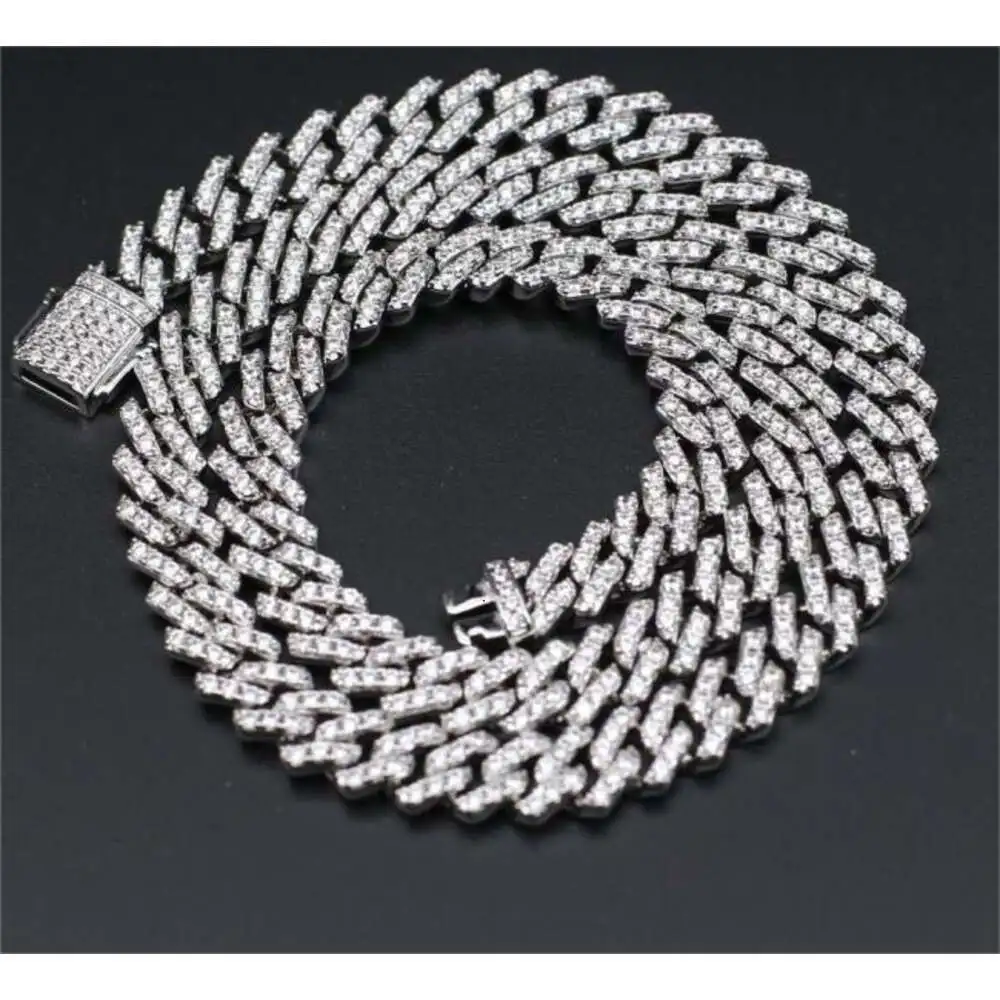 Men Trendy Punk Hip Hop Style Rock Party Full Moissanite Gorgeous 925 Sterling Silver Cuban Link Chain Necklace Boyfriend Gift