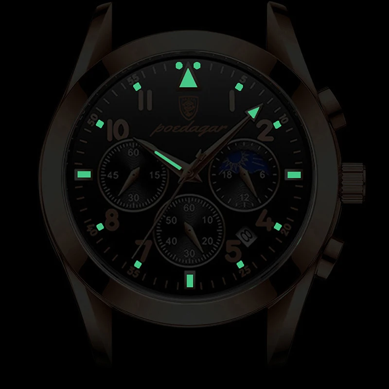 POEDAGAR Sports Watches Mens Trend Top Brand Luminous Men Quartz Wristwatches Fashion Leather Strap Clock 2023 Relógio Masculino