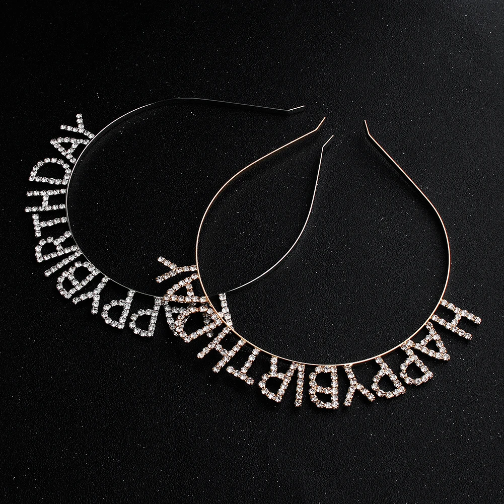 Glänzendes Strass-Stirnband mit englischen Buchstaben „Alles Gute zum Geburtstag“ für Frauen, Zinklegierungsmaterial, Party-Schmuck, beliebtes Haar-Accessoire – Detail 10