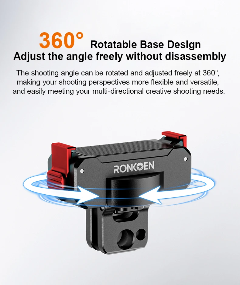 Ronkoen für DJI Osmo Action 6/NANO Zubehör, Metall-Schnellverschlusshalterung, Halterung aus Aluminiumlegierung, drehbares Design – Detail 2
