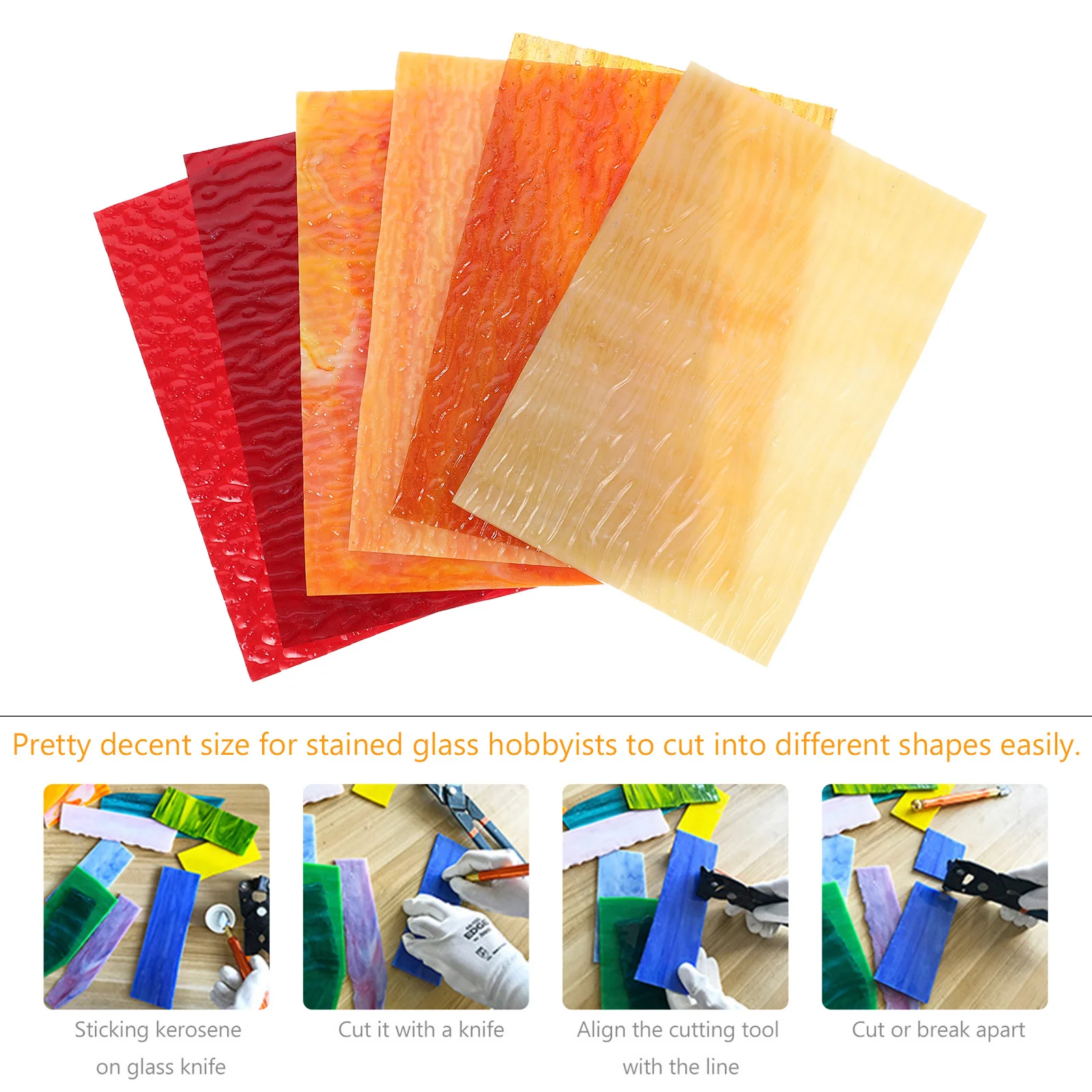 

6Pcs Cathedral Stained Glass Sheets Transparent Water Ripple for DIY Crafts Colored Church Mosaic Panels Stained Glass Sheet