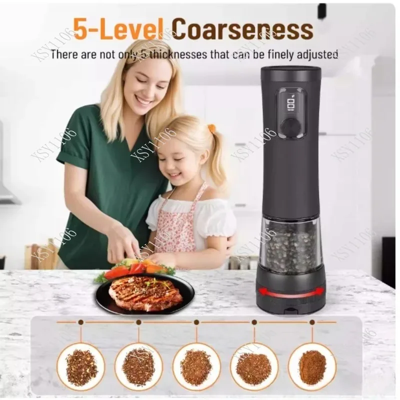 Adjustable Battery-Powered Electric Pepper Mill Rechargeable Spice Grinder Kitchen Seasoning Tool