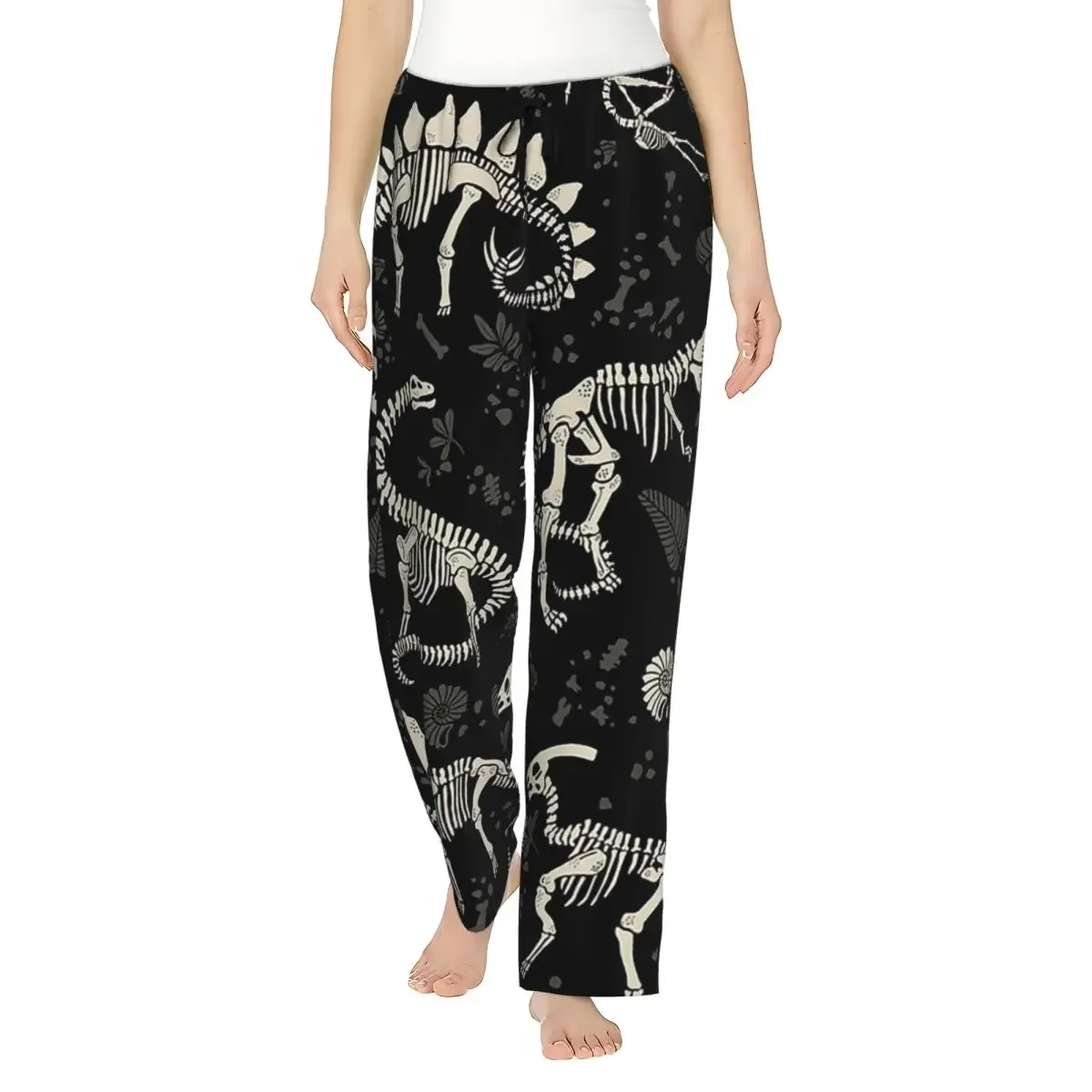 Custom Excavated Dinosaur Fossils Women Pajama Pants Lounge Sleep Sleepwear Bottoms with Pockets