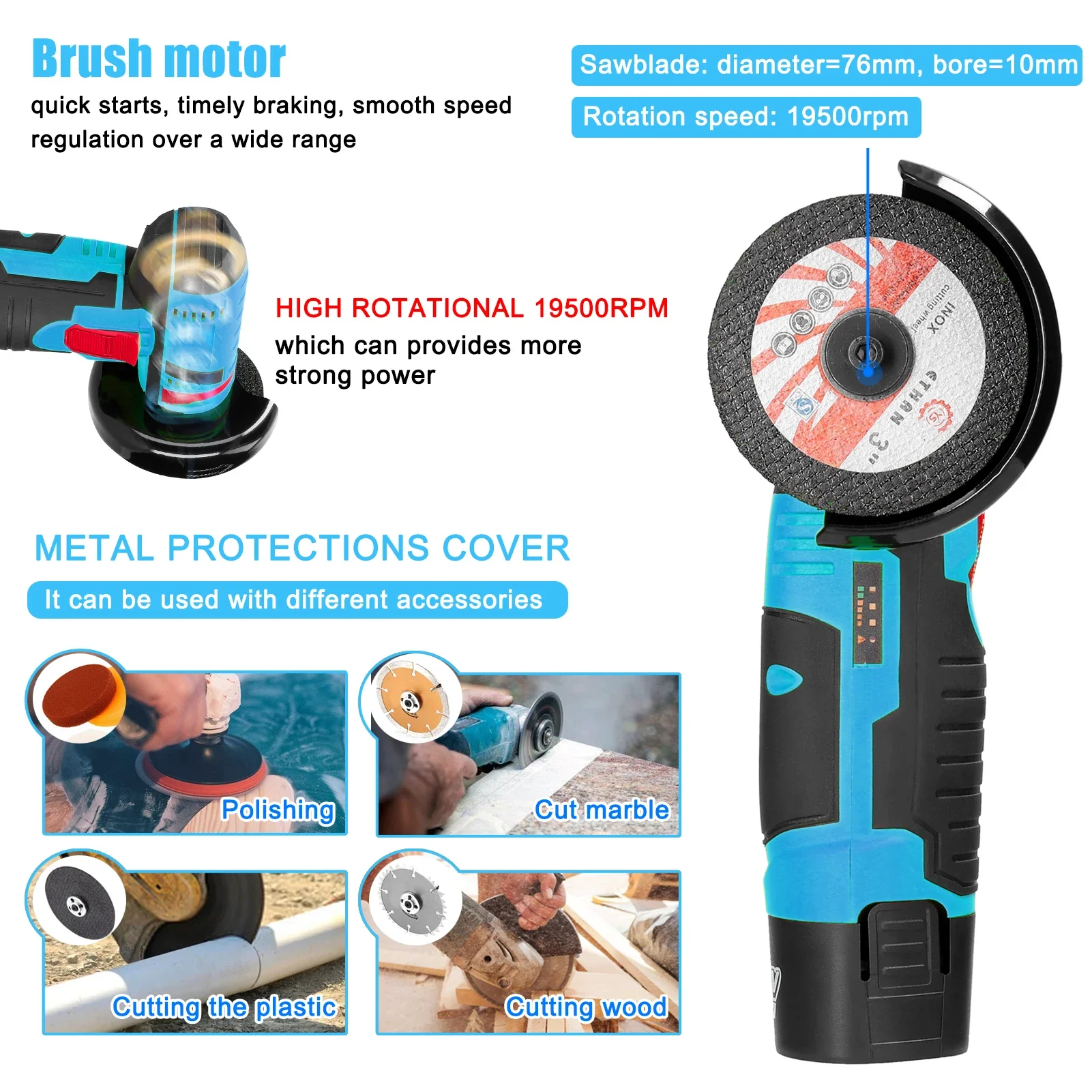 19500rpm Electric Grinding Tool Multifunctional Mini Grinder Handheld Cutter for Cutting Polishing Ceramic Tile Wood Stone Steel