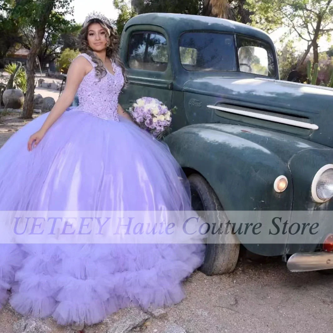 Vestido De fiesta De cumpleaños De lujo para niña, vestido De quinceañera púrpura claro De tul De lujo para niña De 16 Años, fiesta De graduación, 15 Años