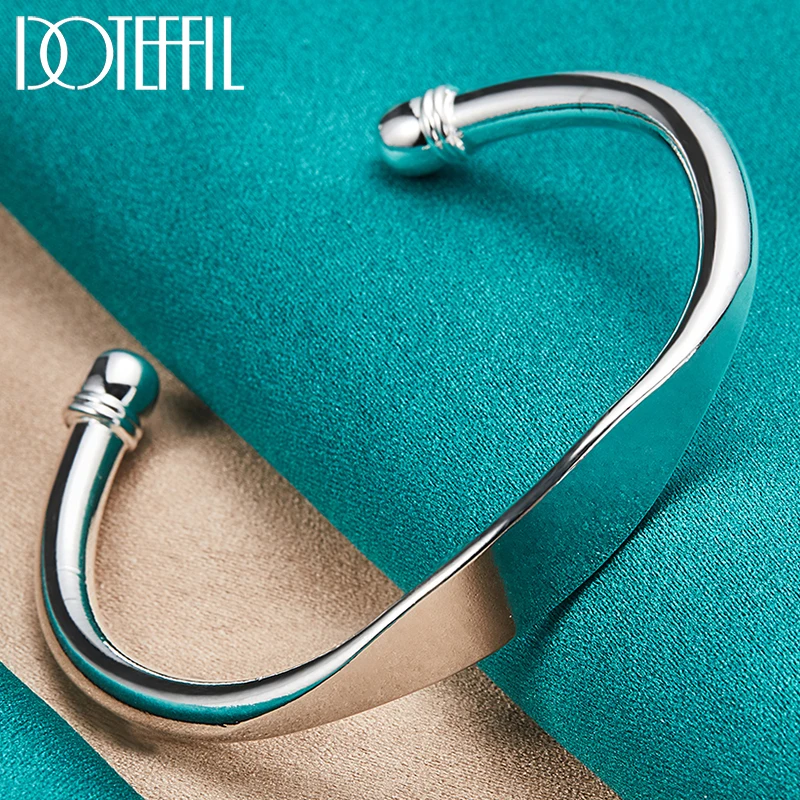 DOTEFFIL 925 Sterling Silver Double Bead Cuff Bangle Bransoletka dla kobiet Mężczyzna Fine Fashion Jewelry
