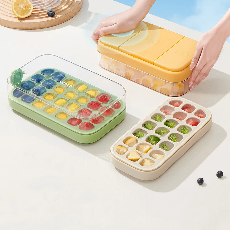 Food Grade Ice Cube Tray With Lid Easy Release Ice Mold For Freezer Reusable Ice Maker For Cocktail Whiskey Summer Drinks Kitche