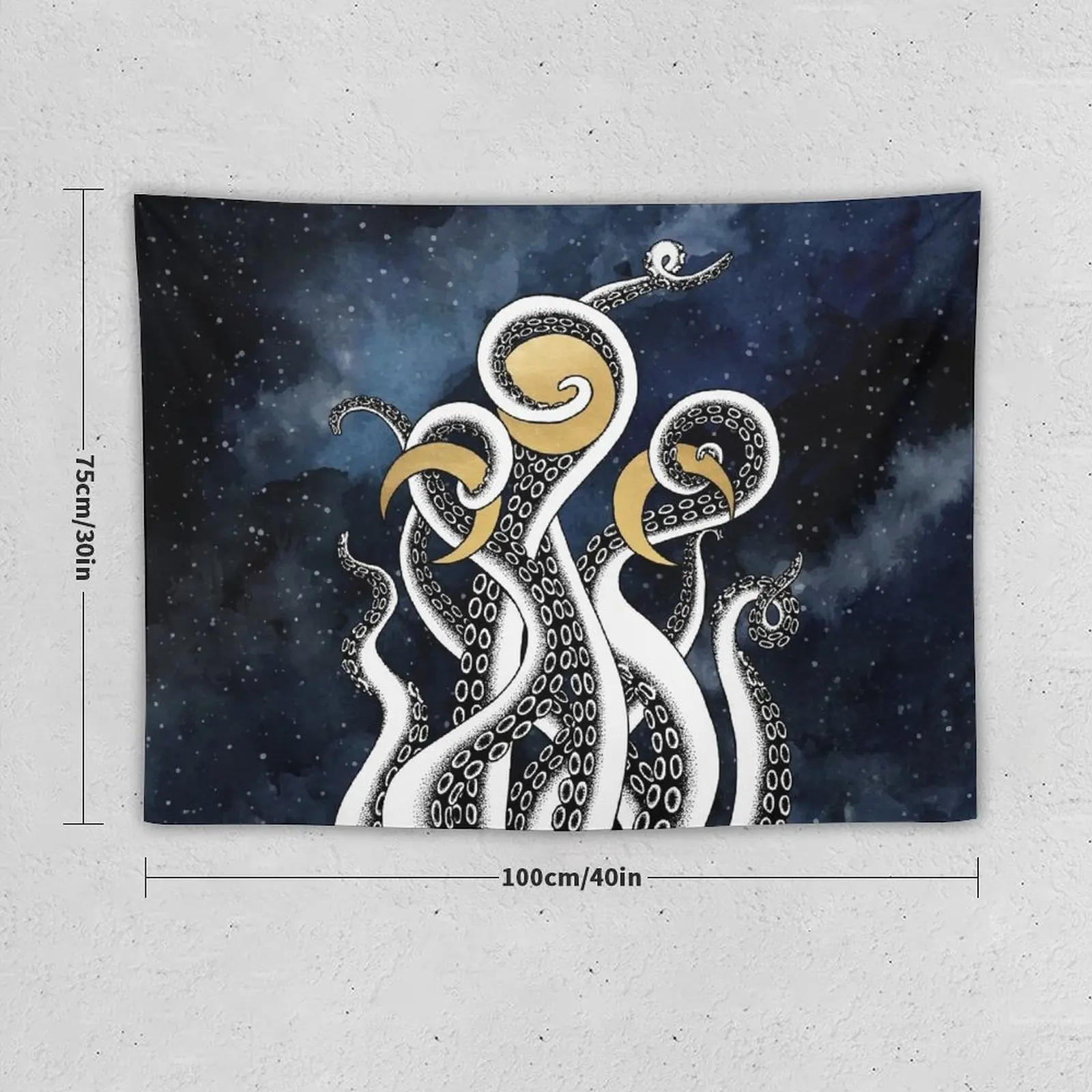 Esoteric cyberpunk kraken illustration with tentacles and moon phases Tapestry Art Mural Bedroom Deco Tapestry