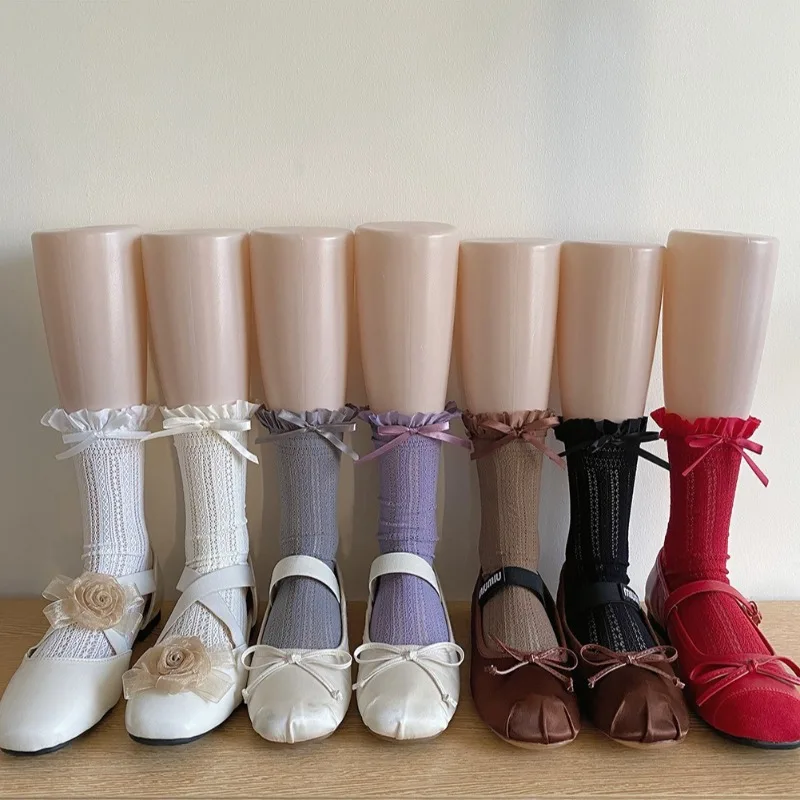 Millennium Dopamine Mesh Socks Women's  Lolita Lace Frill Bowknot Stockings Cute Hollow Out Daisy Hook Flower Elastic Socks