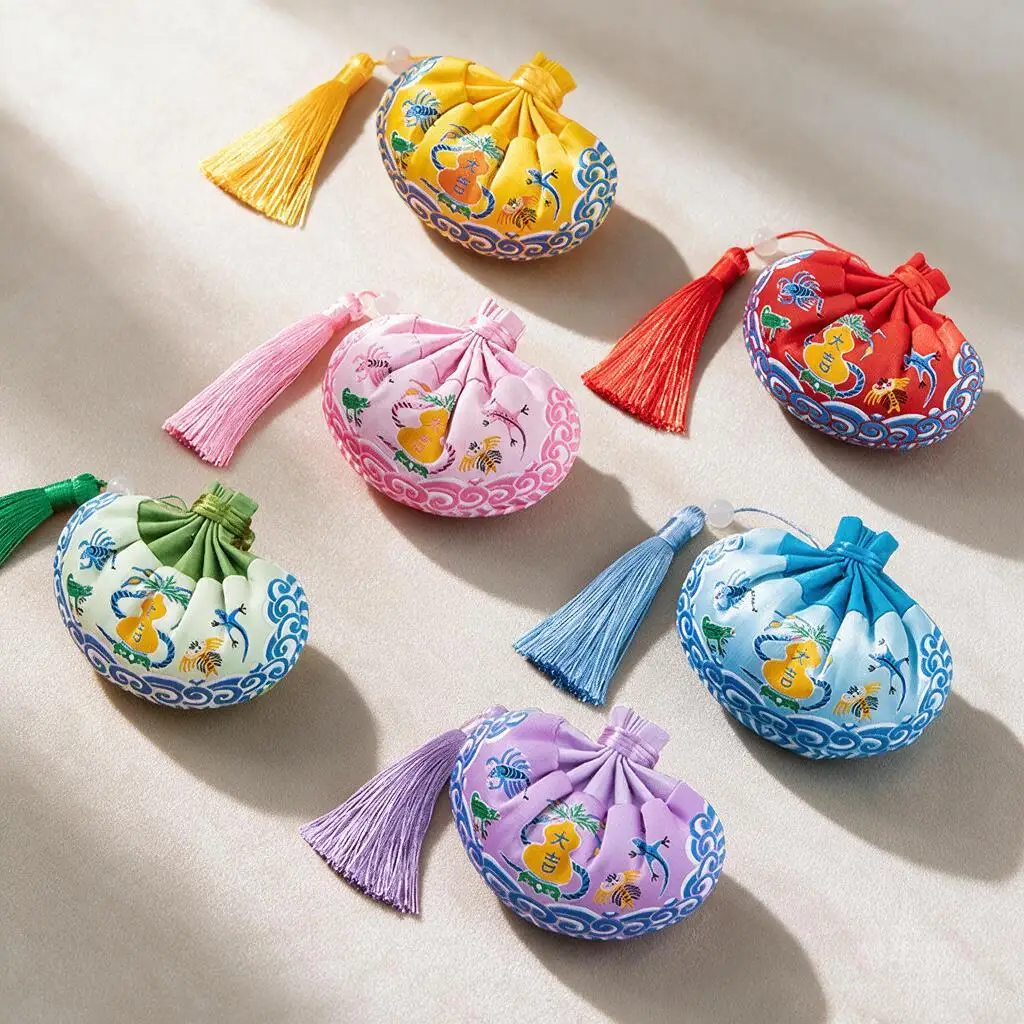 Traditional Chinese Five Pattern Empty Sachet Ancient Style Fu Pouch Multicolor With Or Without Tassel For Car Home Decor