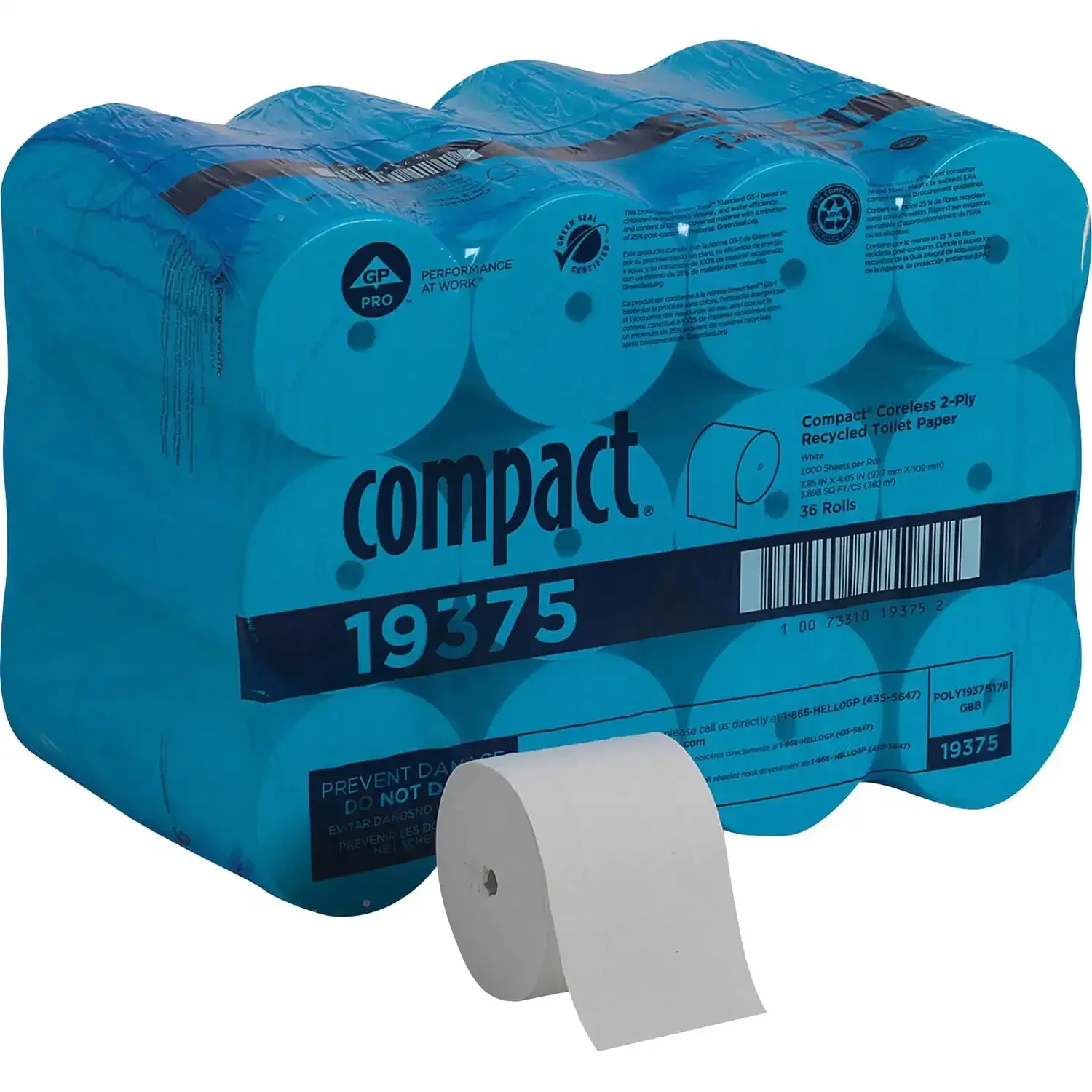 Compact by GP Pro Coreless 2-Ply Bathroom Tissue, 1,000 Sheets Per Roll, Case Of 36 Rolls