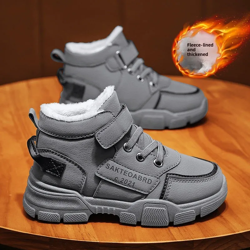 Kids Winter Snow Boots Boys Girls Plus Velvet Warm Cotton Shoes Thick Fleece Casual Sports Shoes for Big Middle Children