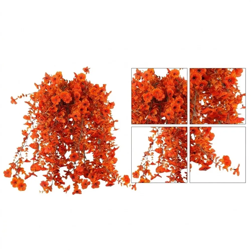 8Pack Artificial Orange Hanging Flowers, Long Trailing Vines For Indoor Outdoor Wall Decoration, Autumn Thanksgiving Decor