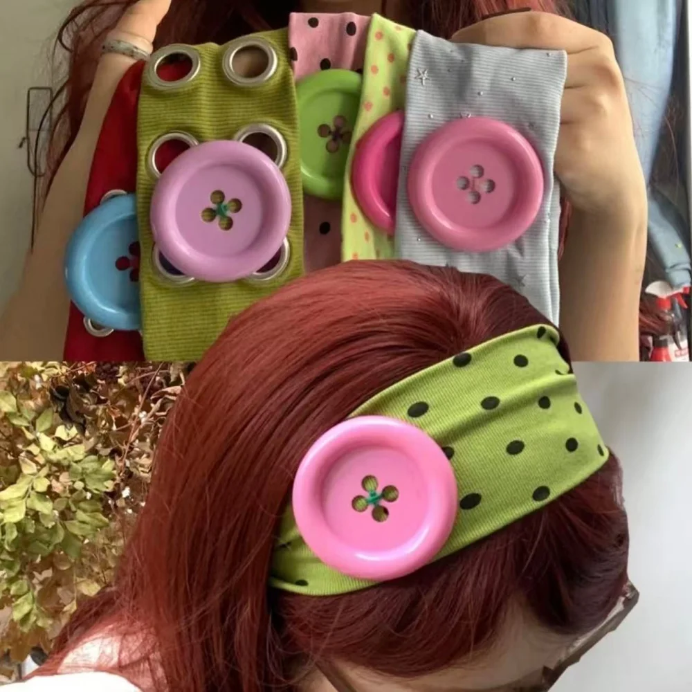 Y2K Subculture Large Button Polka Dot Headband Photography Dressing Yoga Going Out on the Street INS Decoration Accessories