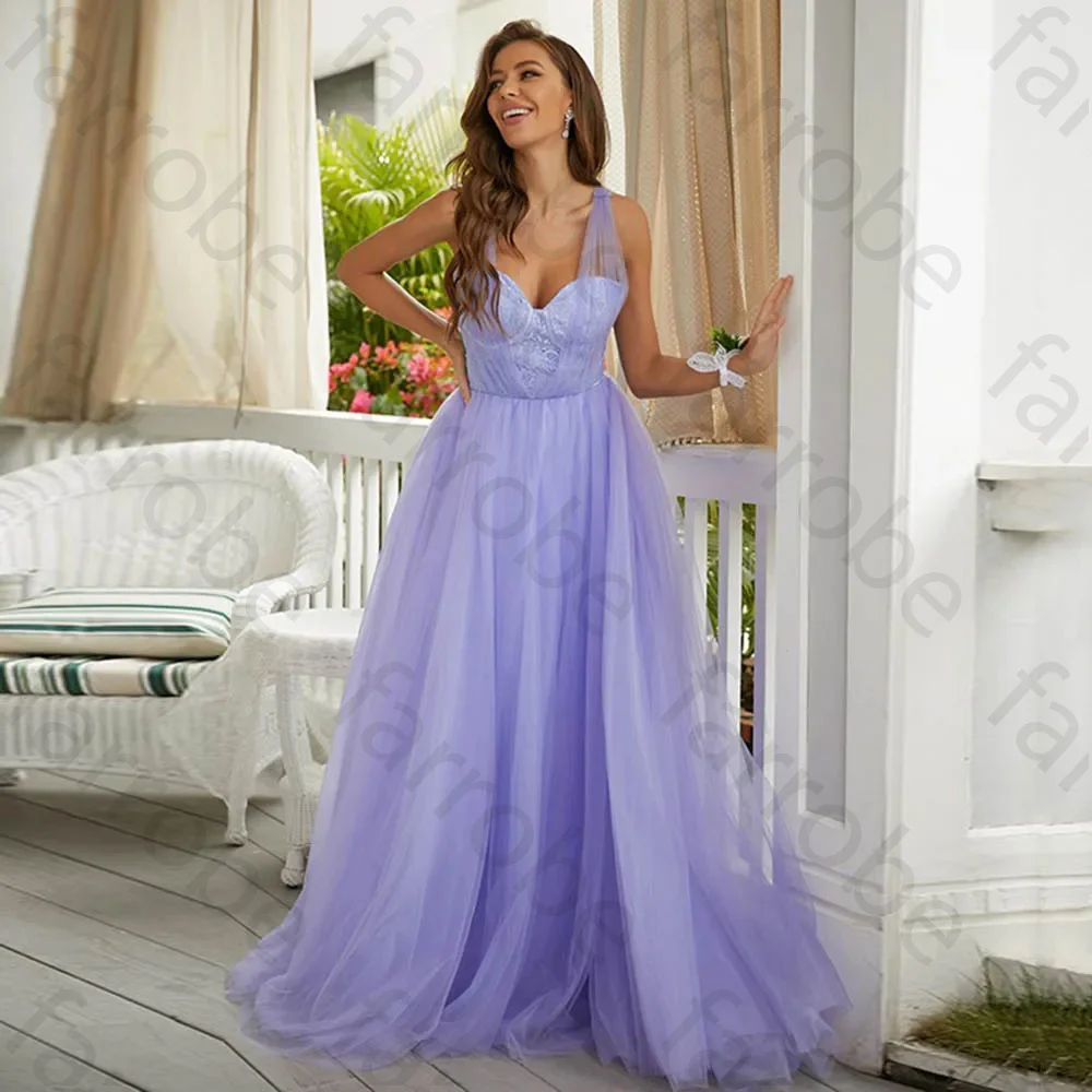 

Customized Fashion Lavender Lace Evening Dresses Sweetheart Tulle A-Line Backless Floor Length Long Formal Prom Party Gown Robes