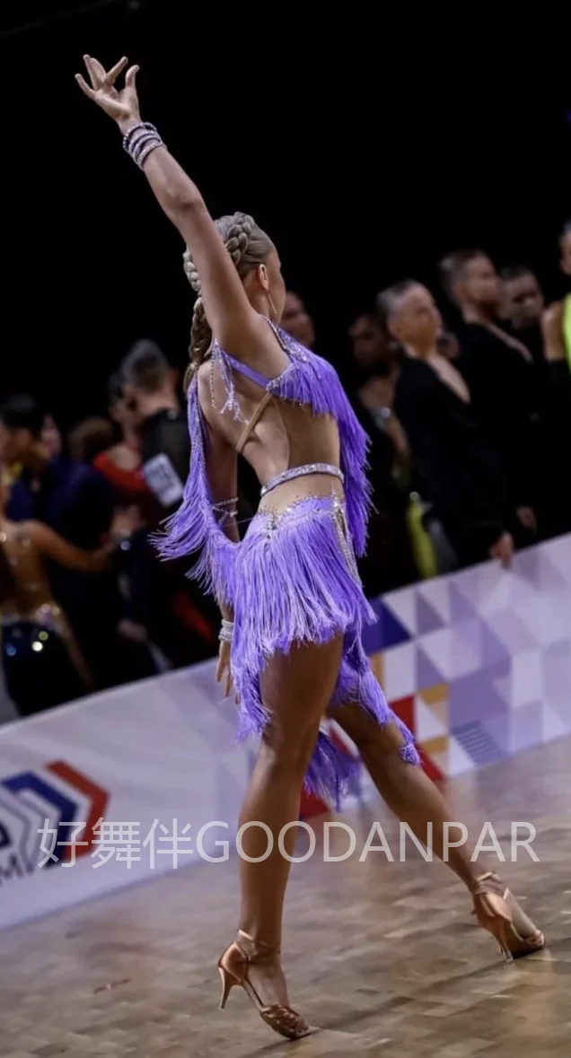 Women Latin Dance Competition Dress with bodysuit bra cup Salsa Samba Rumba Stage Dance Wear