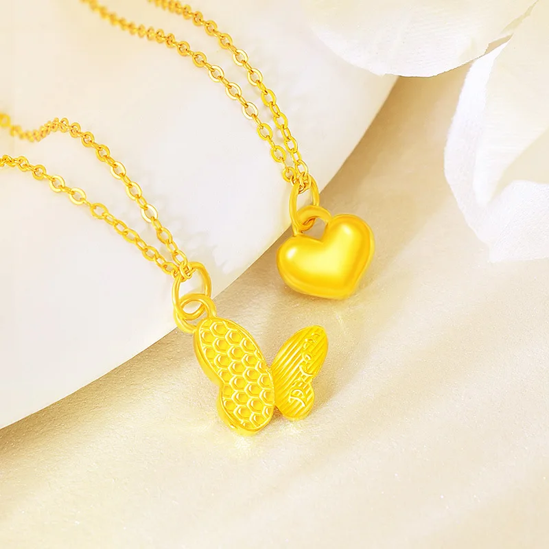 

Gold Foot Gold 999 Butterfly Love Pendant Silver-plated collarbone necklace wedding birthday for women Jewelry Gift party favors