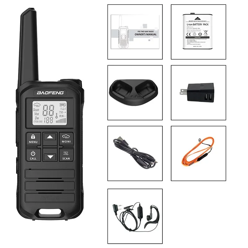 Baofeng FR-22A Mini Portable Radio 430-440MHz 22 FRS Channel Scan Function Type-C USB Charging Waterproof Walkie Talkie
