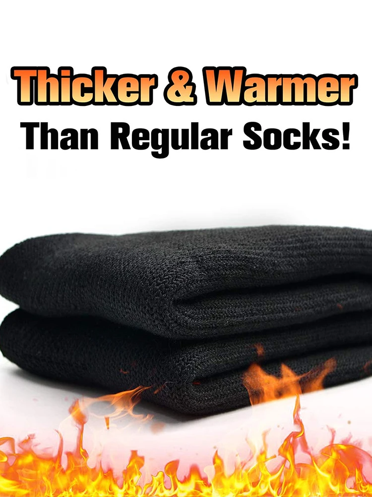 4 Pairs Men's Winter Thickened Mid-Calf Socks Super Warm Soft Knit Socks Fuzzy Lining Solid Color Cold Weather Protection
