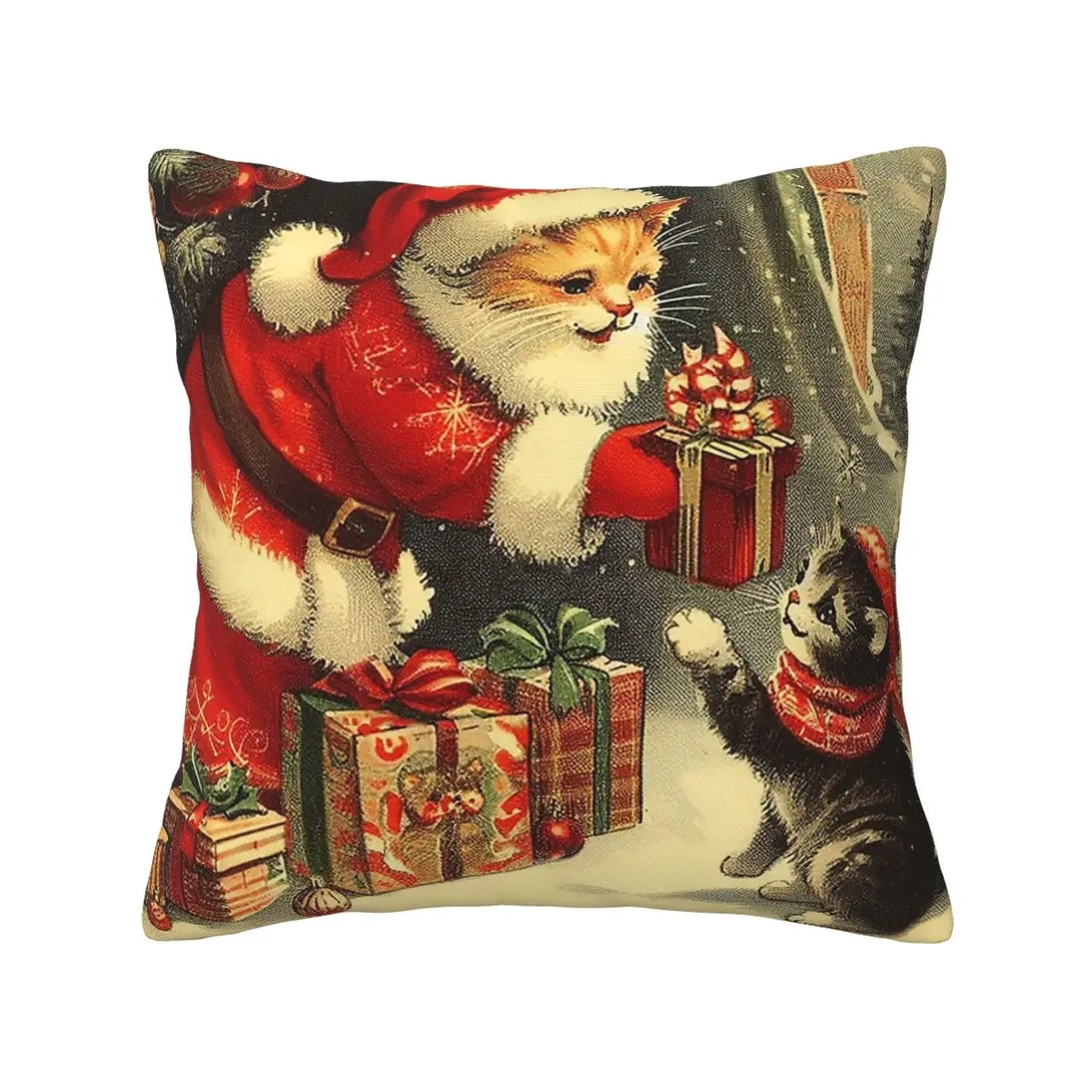 

Christmas Cat Santa Claus Painting Retro Soft fabric pillows living room Drop Shipping Digital printing 20x20in Cushion Cover