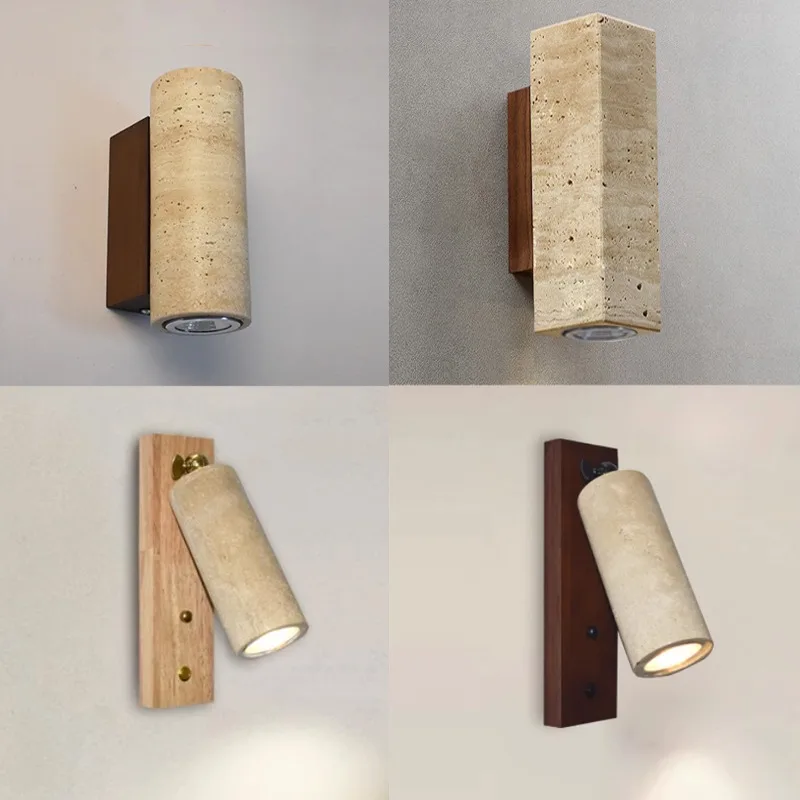 

Wabi Silent Wind Yellow Travertine Wall Lamp Retro Homestay Bedroom Bedside Wall Lamp Villa Patio Balcony Outdoor