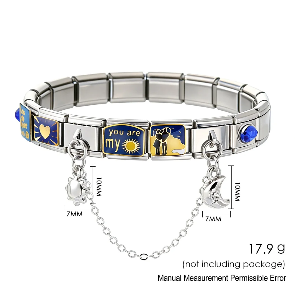9mm Italienische Charm-Anhänger für Armbänder, Paar-Sonnen-Stern-Herz-Werkzeug-Kombinationsset, DIY Edelstahl-Charm-Schmuck, 18-teiliges Großhandelspaket – Detail 2