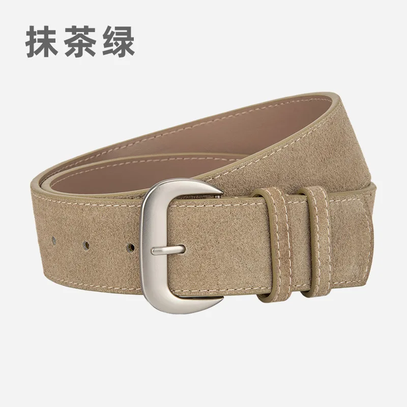 Vintage Matte Suede Wide Belt Maillard Style Genuine Leather Women Decorative Waist Cinching Dress Pants Accessory Leather Belt