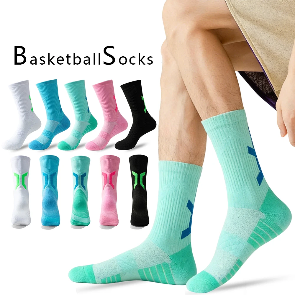 1 Pairs Professional Men Basketball Socks Thick Towel Bottom Compression Sports Socks for Running Marathon Skateboarding 39-444