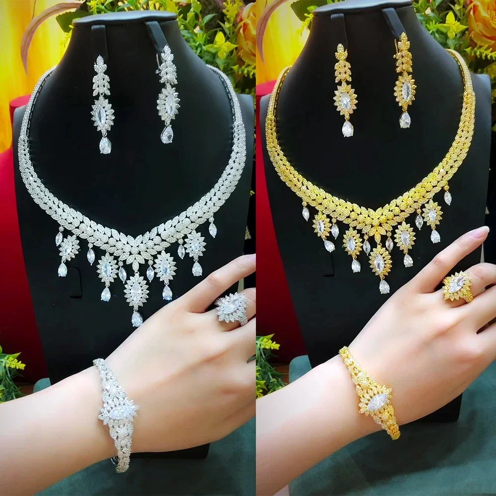 

Soramoore Shiny Luxury Necklace Bangle Earrings Ring Jewelry Sets For Women Girl Brides Wedding Jewellery Princess Gorgeous