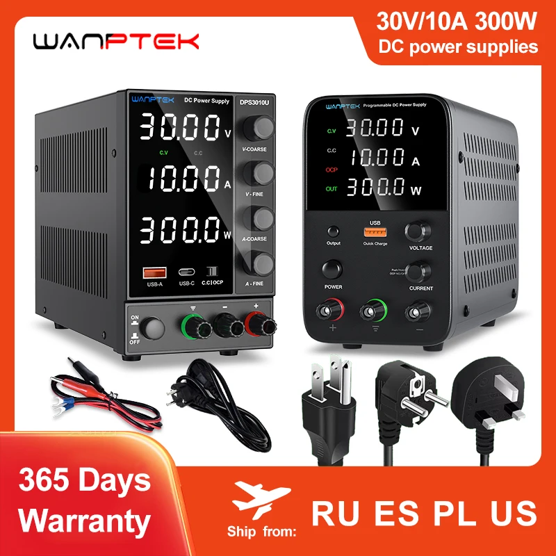 Wanptek 30V 10A Laboratory Power Supply 60V 5A 120V 3A  Adjustable Voltage Current with USB Fast Charging Lab DC Power Supply