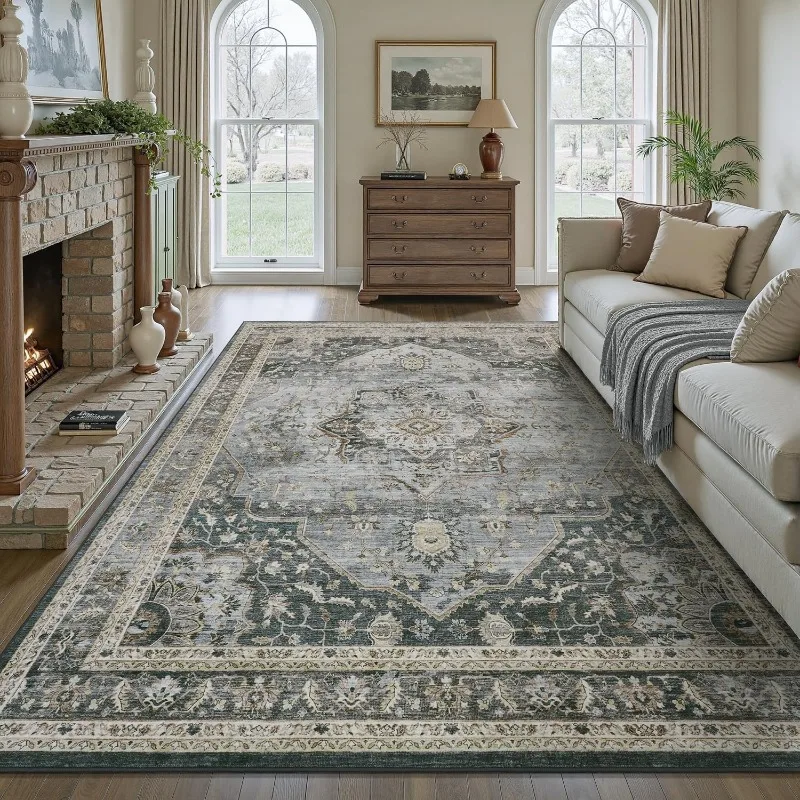 Nordic Style Living Room Carpet Retro Geometric Pattern Bedroom Rug Machine Washable Non-slip Fashion Luxury Coffee Table Mat 러그 view 3