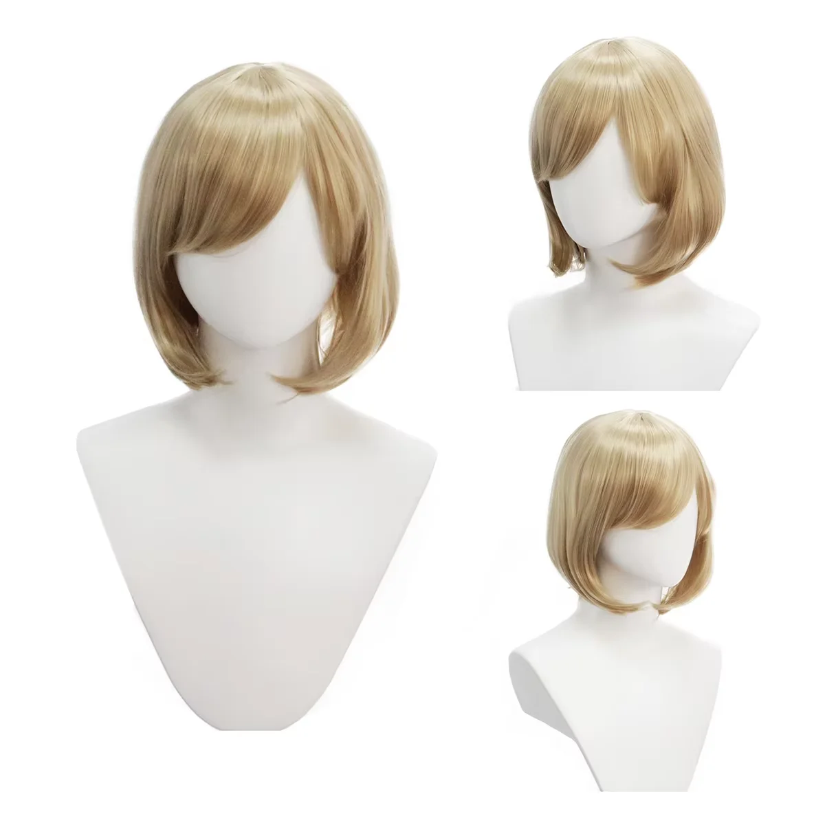 Light Blonde Synthetic Short Straight Bob Wig Side Bangs Cosplay Anime Halloween Party Costume Role Play