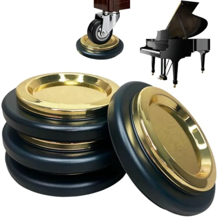 

4-Pack Piano Caster Cups for Hardwood Floors Heavy-Duty Metal Cups with Non-Slip Rubber Base, Shock-Absorbing Floor Protectors