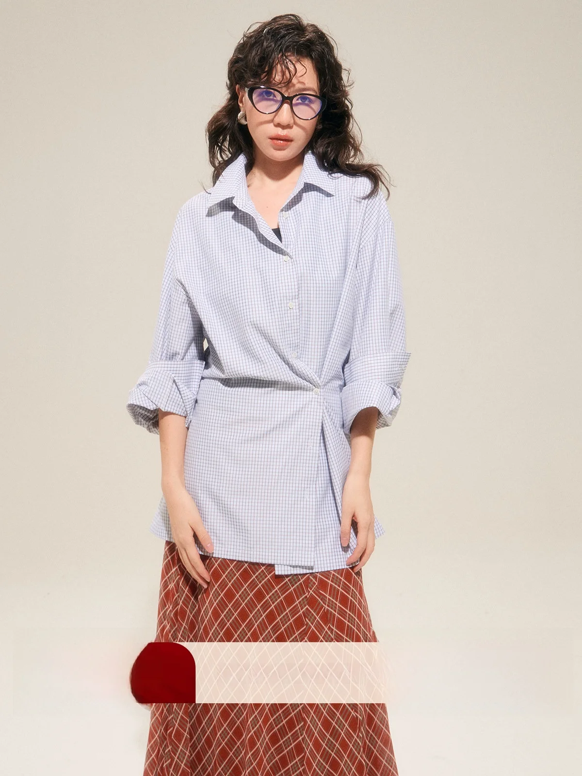

Spring Casual Waist-Cinching irt Cheered Faion Design Loose Fit Button-Up Cotton Long Sve Women's Comfortable Breath...