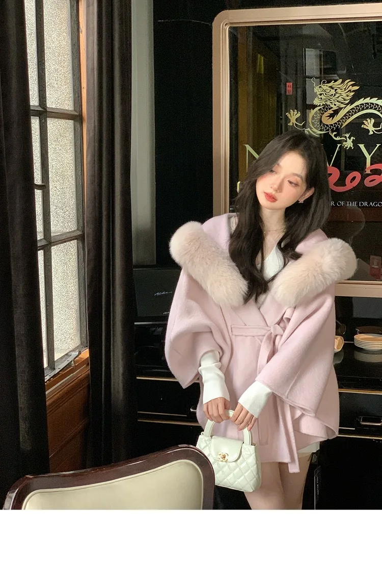 ขายร้อนแฟชั่นผู้หญิงขนสัตว์เสื้อขนสัตว์ความยาวปานกลาง high-end ขนสุนัขจิ้งจอกธรรมชาติสองด้าน cashmere coat ใหม่ฤดูใบไม้ร่วงฤดูหนาวเสื้อคลุม