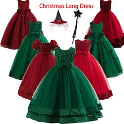 Christmas Halloween Green Long Party Dress Girls Cosplay Sequin Princess Gown Teen Girl Red All Saints Costume Children Clothes