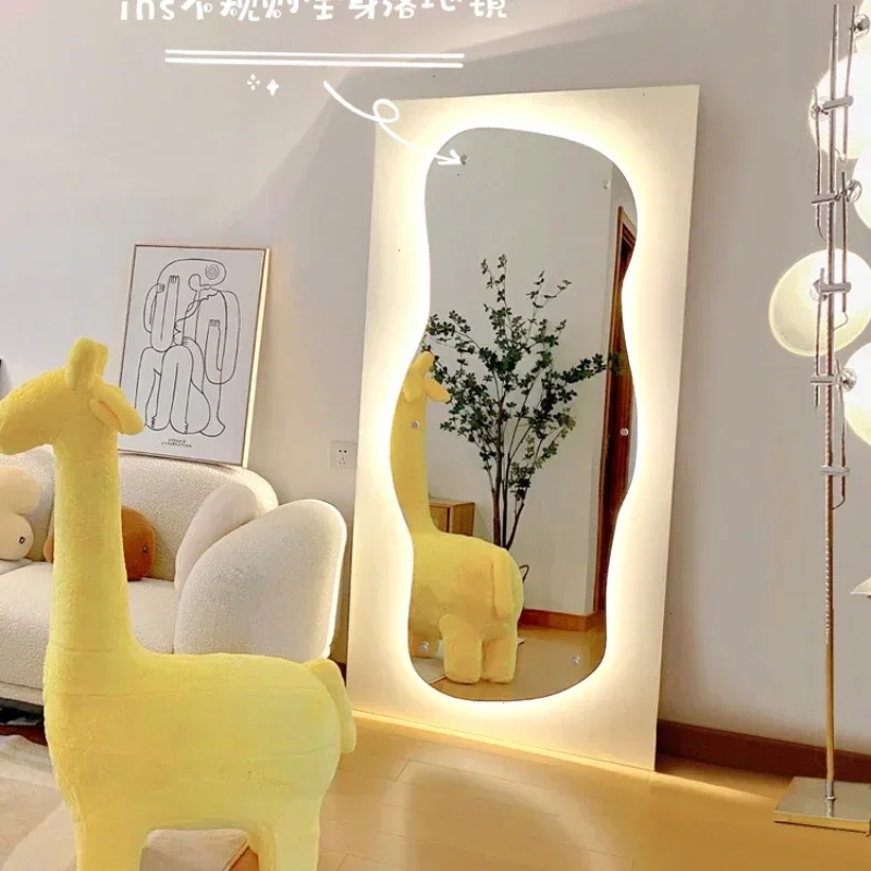 Alien internet celebrity Instagram Irregular Wave Floor Mirror Full body Dressing Mirror Home Design Sense Luminous Art