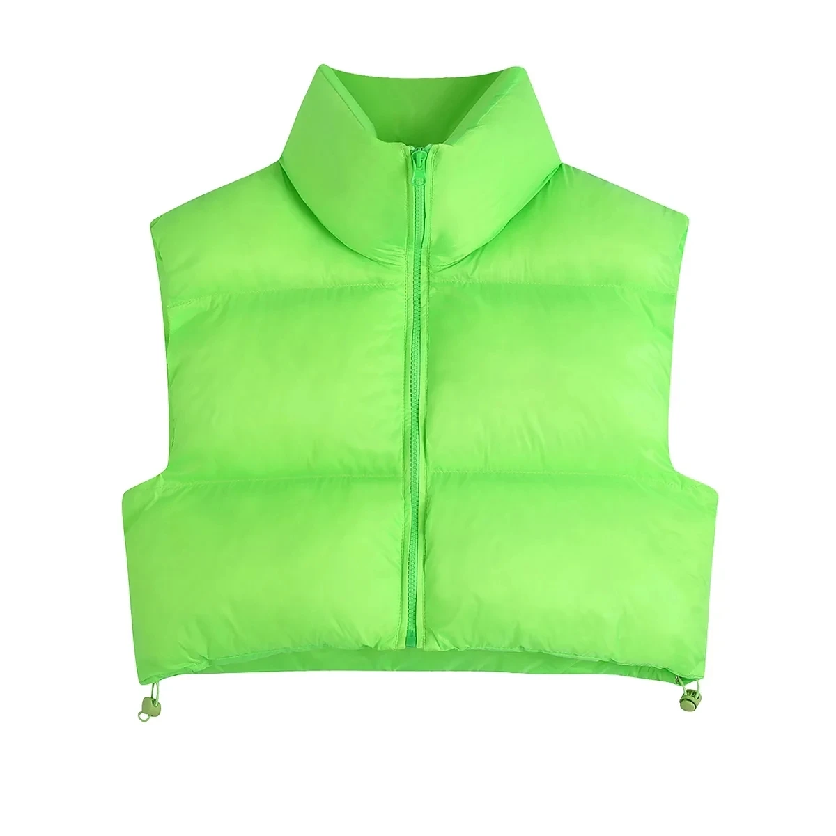 Neon Green Women's Vest Warm Padded Sleeveless Jacket Short Coats 2023 Fuchsia Cropped Waistcoat High Neck Puffer Gilet Chic Y2k