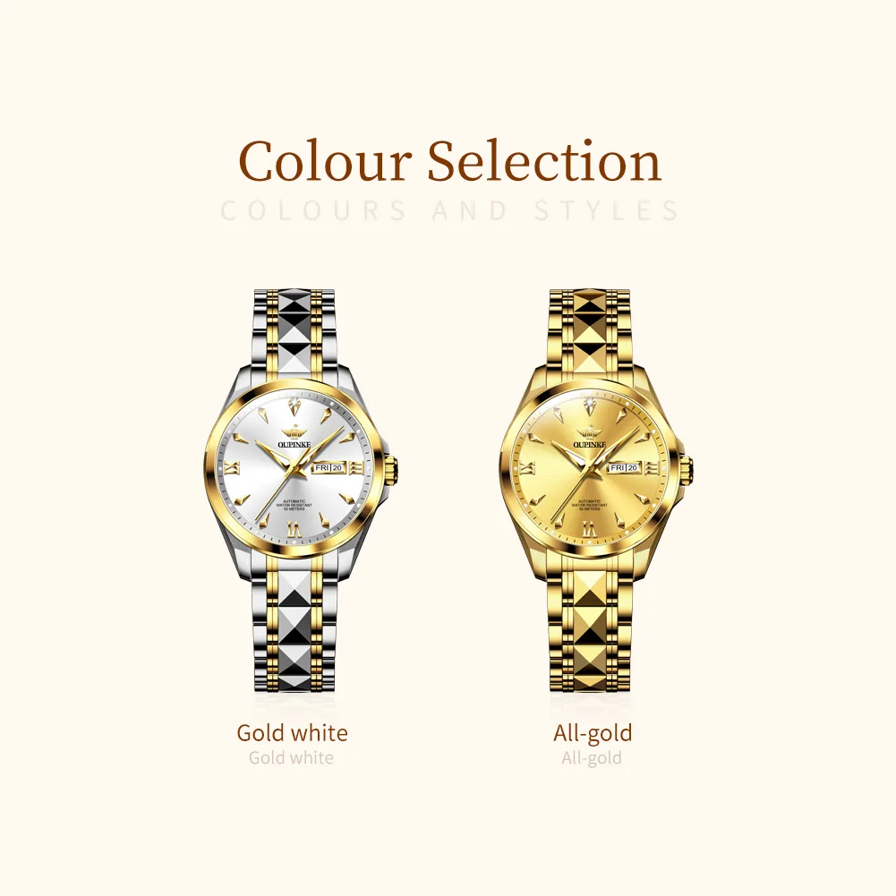 OUPINKE 3306 Ladies Watch Luxury Elegant Automatic Mechanical Watch Tungsten Steel 50M Waterproof Day Date Watch For Women Set
