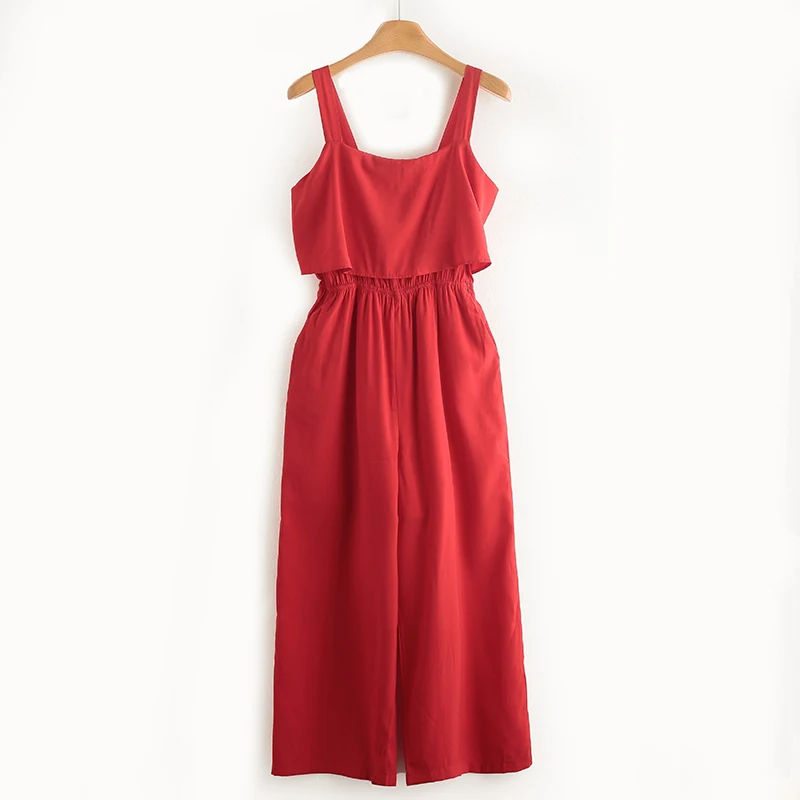 

Slimming Straight Leg High Waist Pure Color Strap Backless High Waist Slimming Summer New Style Women's C...